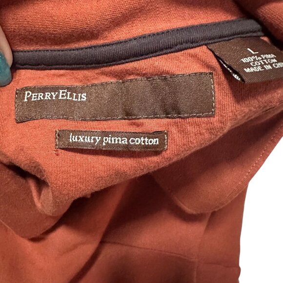 Perry Ellis Men’s L Luxury Pima Cotton Polo Shirt Rust Short Sleeve Solid - Picture 9 of 10
